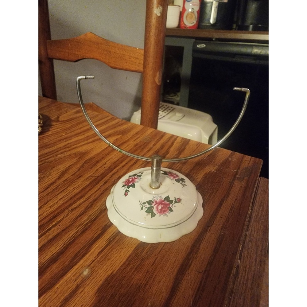 Vintage 1980s Floral Porcelain Standing Vanity  Swivel Mirror Base, Replacement